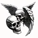 angel kissing skull soft shading tattoo design idea