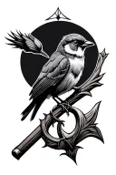 Shepard staff with little song bird perched tattoo design idea