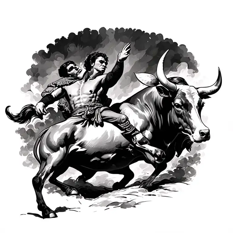 Spanish Bull fight scene tattoo design idea