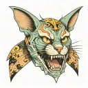 cat with a moth in its teeth tattoo design idea