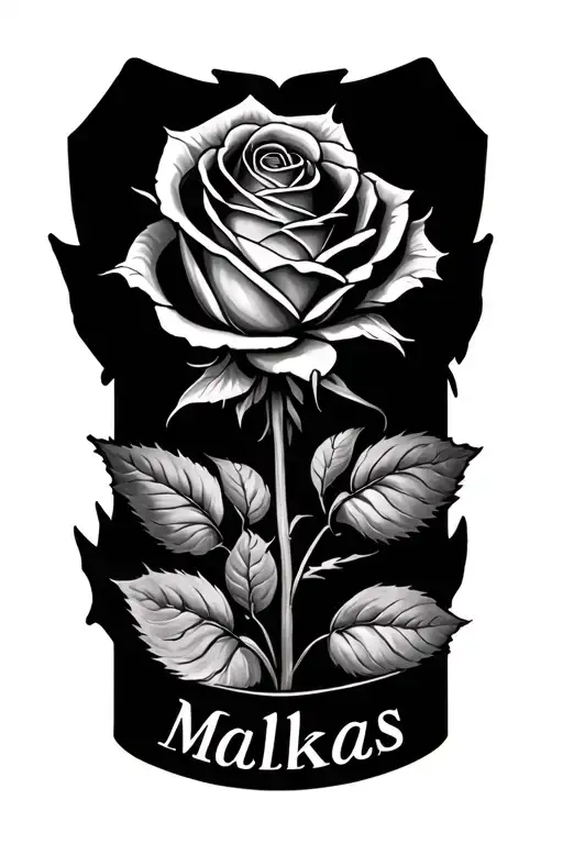 rose and name (Malkas) tattoo design idea
