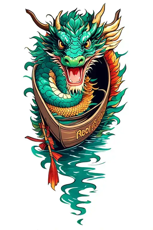 dragon boat inside representing the client's strength and smiling tattoo design idea