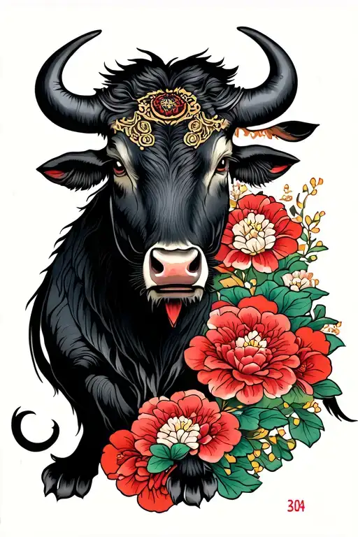 Japanese ox forearm half sleeve tattoo design idea