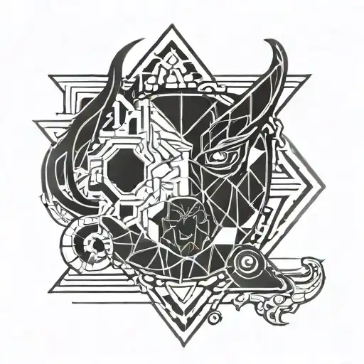 A geometric design representing the client's anxiety, incorporating elements of Cleveland Guardians logo tattoo design idea