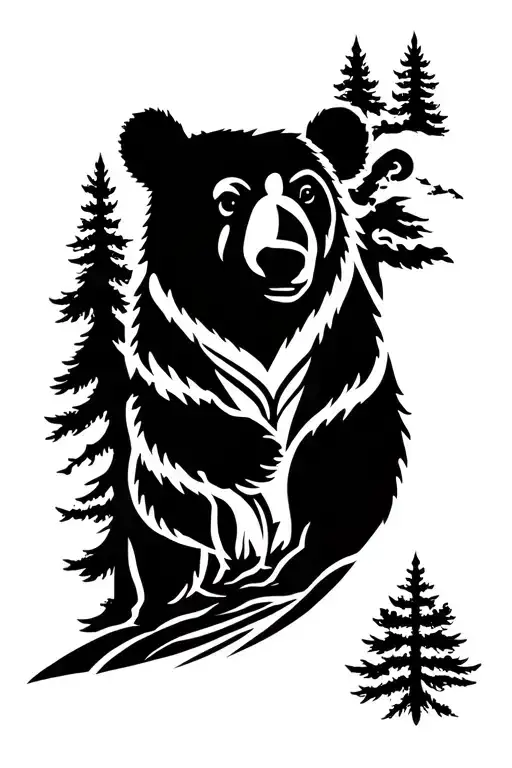 forearm bear silhouette forest tattoo design idea