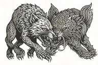 honey badger fighting wolf surrounded tattoo design idea