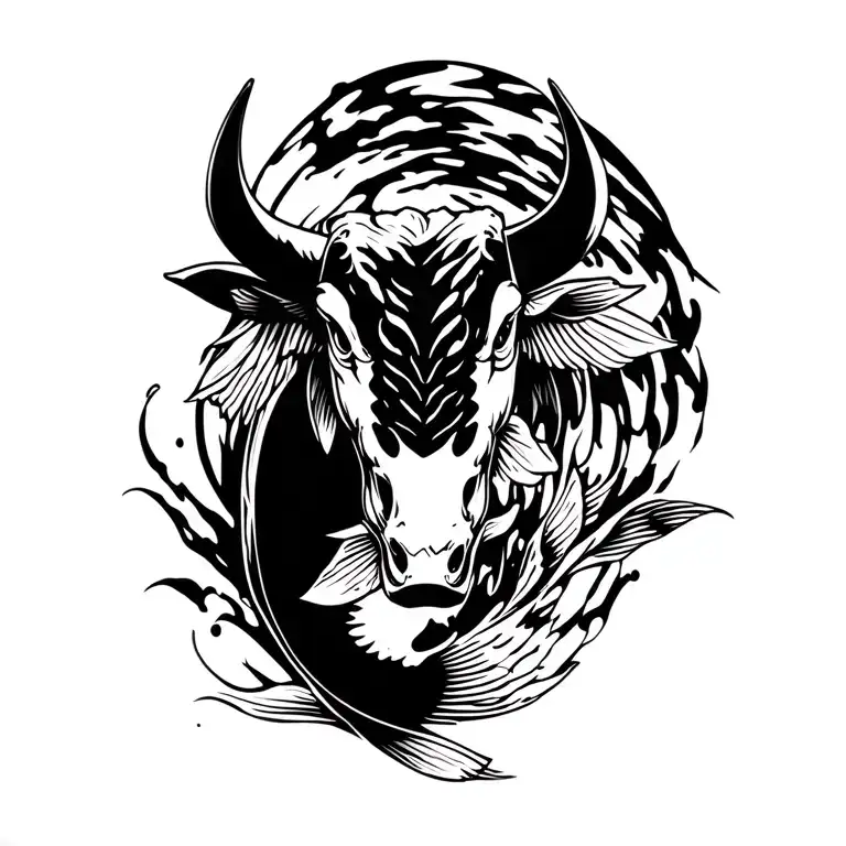 koi fish with bull head tattoo design idea