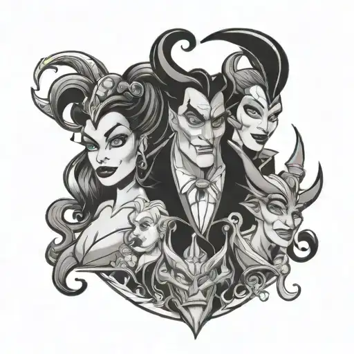 Disney villains animated characters exactly like in movies tattoo design idea