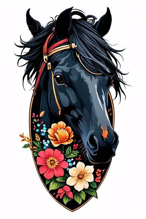 war horse and flowers tattoo design idea