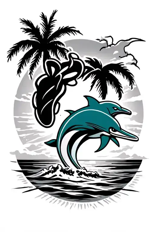 Miami hurricanes , Miami heat , and Miami dolphins in the design of Florida with a sun and on the beach tattoo design idea