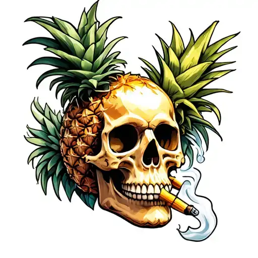 pineapple skull smoking joint tattoo design idea