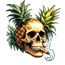 pineapple skull smoking joint tattoo design idea