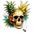 pineapple skull smoking joint tattoo design idea