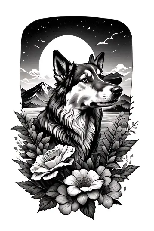 Mountain, Shepherd staff, flowers tattoo tattoo design idea