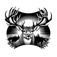 whitetail deer, god, sunrise integrated tattoo design idea