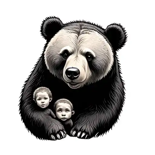 mama bear with 3 kids tattoo design idea