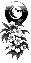 Japanese cherry with moon and sun in the background tattoo design idea