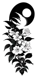 Japanese cherry with moon and sun in the background tattoo design idea