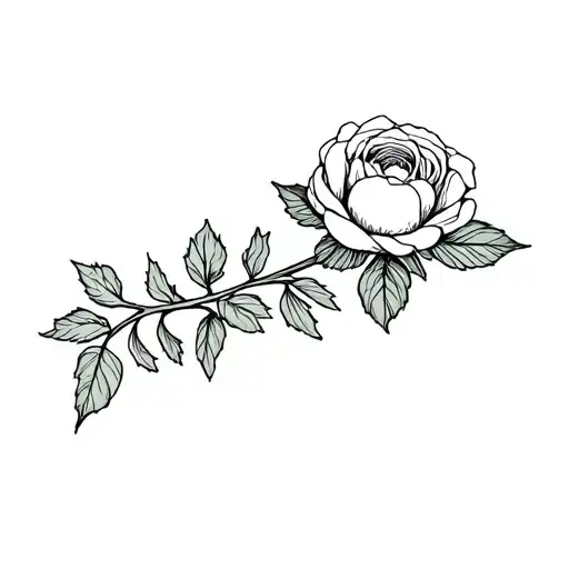 ranunculus rose with stem tattoo design idea