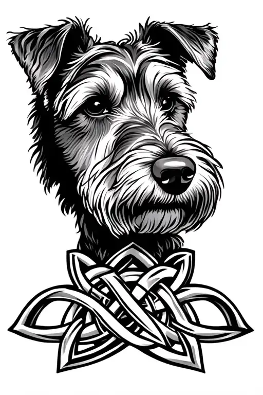 Irish Terrier Head with celtic knot intertwined. The Head looks to one side and the knot should be all over it.  tattoo design idea