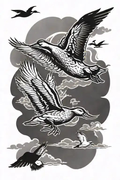 ducks and geese flying tattoo design idea