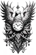 warrior phoenix clock inside tattoo design idea