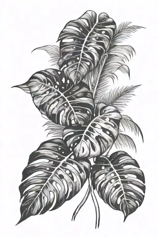 monstera leaf intertwined tattoo design idea