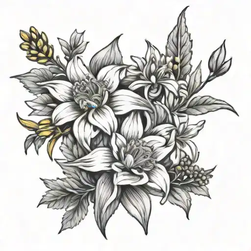 columbine flower and goldenrod flower tattoo design idea