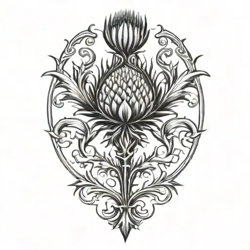 Scottish thistle focused on being in the background left and right with a spot free in the middle tattoo design idea