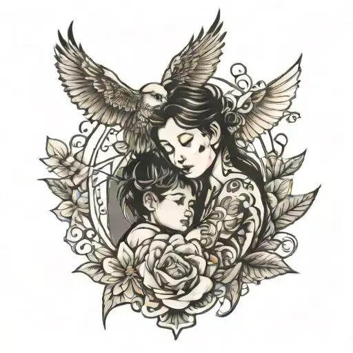 late mother and son tattoo design idea