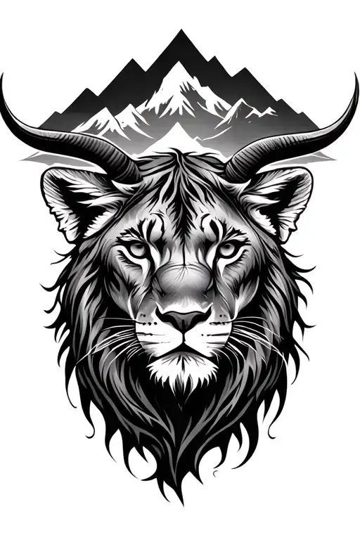 mountain, lion, taurus zodiac, nepali flag, mandala, cloud effect, love passion struggle tattoo design idea