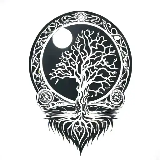 tree of life and sun and moon tattoo design idea