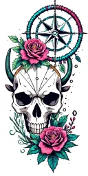 American Southwest, Sunset, Cactus, Desert Roses, Compass, Dreamcatcher, Snake, Longhorn tattooed skull, Prickly Pear tattoo design idea