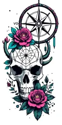 American Southwest, Sunset, Cactus, Desert Roses, Compass, Dreamcatcher, Snake, Longhorn tattooed skull, Prickly Pear tattoo design idea