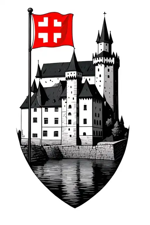 Flag of Thun Switzerland and the castle of Thun tattoo design idea