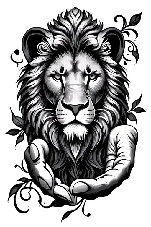 lion face in a khamsa hand tattoo tattoo design idea