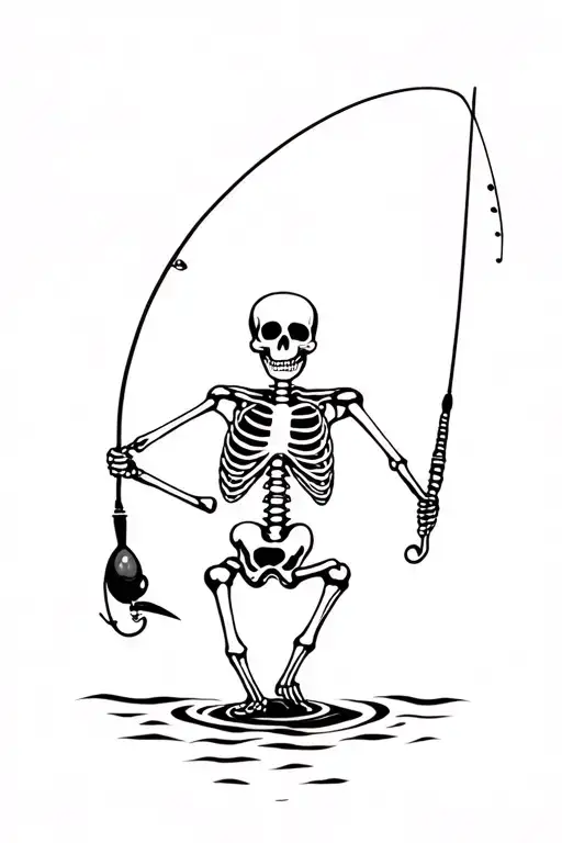 fishing skeleton funny tattoo design idea