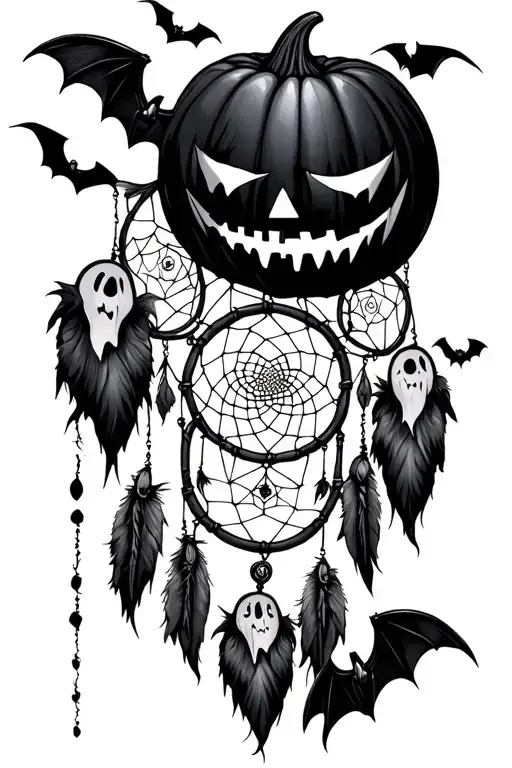 Halloween dream catchers with bats ghosts tattoo design idea