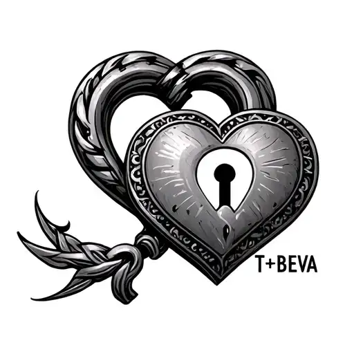 heart shaped lock intertwined and the middle of it add T+B=4EVA tattoo design idea