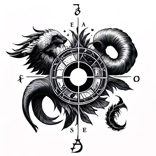 astrological symbols for libra, Pisces, Leo, and aries tattoo design idea