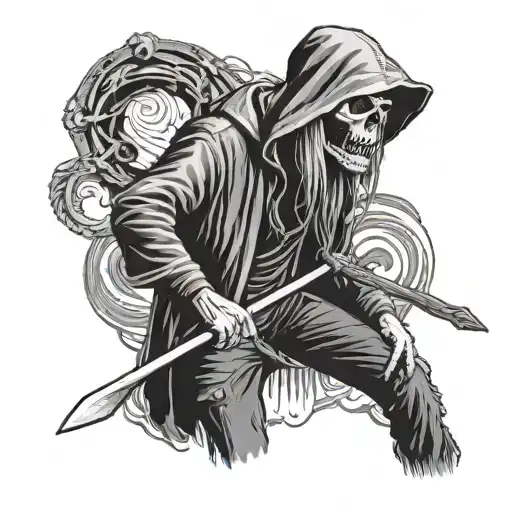 kurt cobain as the grim reaper holding a scythe tattoo design idea