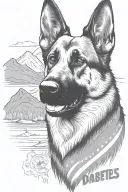 German shepherd saying "diabetes" American flag mountain scene tattoo design idea