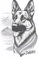 German shepherd saying "diabetes" American flag mountain scene tattoo design idea