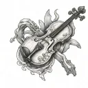 fiddle leaning on a stump with a cross tattoo design idea