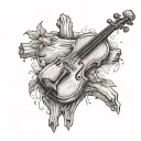 fiddle leaning on a stump with a cross tattoo design idea