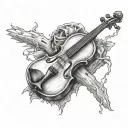 fiddle leaning on a stump with a cross tattoo design idea