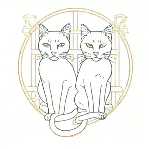two cats at a window art deco vibes tattoo design idea