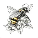 bumblebee with flowers tattoo design idea