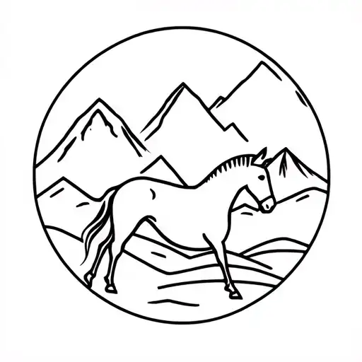 horse and blue ridge mountains tattoo design idea