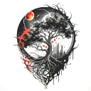 tree of life and sun and moon tattoo design idea